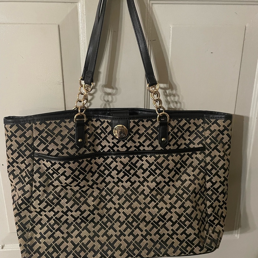 Vintage Tommy Hilfiger Black and Tan Tote Bag